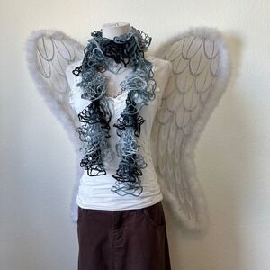 Ruffle Crochet Knit Fairy Cute Scarf Lightweight Pastel Grey Kawaii Cute Soft